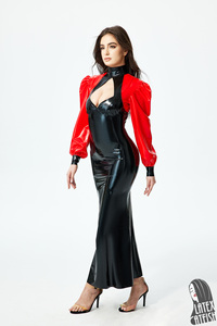 Costume da cena lungo in lattice da donna con maniche a sbuffo per adulti - Product Image 4