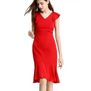 Wholesale Trendy Traditional Chinese Pencil V-Neck Custom Summer Ladies Women Casual Dresses