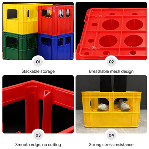 Caisses en plastique perforées en PP rouge empilables pour entrepôt d'usine, recyclables, robustes, pour fruits et légumes - Product Image 3