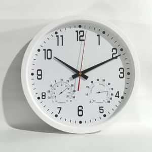 Cadeau de décoration pour la maison Design simple Horloge murale ronde en plastique de 14 pouces avec température et humidité - Product Image 2