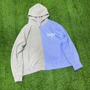 Design bicolore personnalisé Color Block No Drawstring Kangaroo Pocket Zip Hoodie - Product Image 4