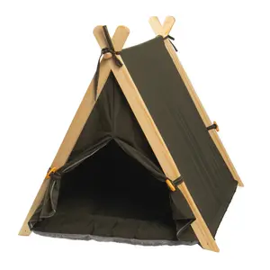 Tenda da campeggio con struttura in legno per animali domestici con cuscino per cani e gatti cuccioli casa tenda con morbido letto per interni esterni