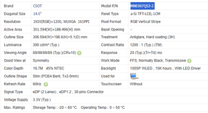 Módulo LCD TFT MNE007QS3-2 de 14 Pulgadas de Alta Calidad, Resolución 1920X1200, 161 PPI, Brillo de 300 con LED en CN - Product Image 4