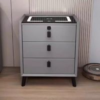 Mesita de Noche Tapizada de Lujo con 3 Cajones, Mesita de Noche Inteligente con Estación de Carga para Dormitorio, Gabinete de Almacenamiento.