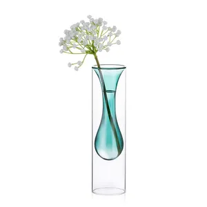 高大圆柱玻璃花瓶摆件，高透明玻璃花瓶