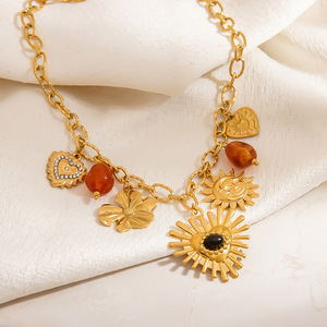 Collier en acier inoxydable avec pierres naturelles, design cœur, pendentif plaqué or 18 carats, chaîne pour la mode automne-hiver - Product Image 2