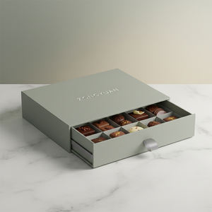 Boîte d'emballage de chocolat de luxe à glissière avec logo personnalisé écologique, motif laminé, pour cadeau, anniversaire, bonbons, desserts, confiseries - Product Image 2