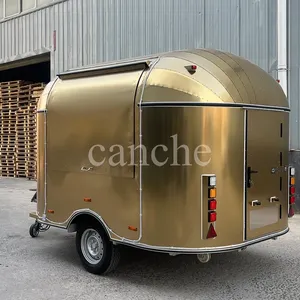 Chariot de nourriture mobile personnalisé en acier inoxydable doré pour bar à jus, idéal pour la vente de nourriture de rue en France - Product Image 3