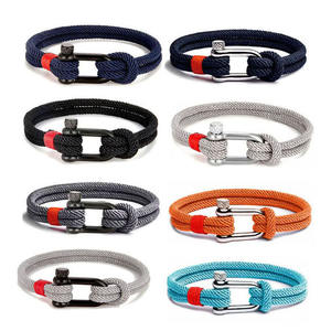Braccialetti a forma di U in acciaio inossidabile nero PVD con corda di emergenza per salvataggio all'aperto braccialetti intrecciati a doppio strato - Product Image 6