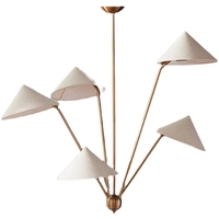 Lustre vintage beige, luminaire suspendu antique, 5 têtes, abat-jour en tissu, lampe suspendue en fer, lustre japonais moderne