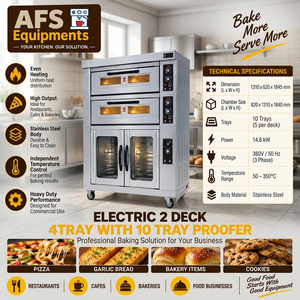 เตาอบเบเกอรี่ไฟฟ้า AFS Equipments แบบ 2 ชั้น 10 ถาด 14.6 กิโลวัตต์ 380 โวลต์ 10-260 องศาเซลเซียส ควบคุมแบบดิจิตอล ตั้งพื้นได้ พร้อมตัวตั้งเวลา สำหรับใช้งานเชิงพาณิชย์ - Product Image 5