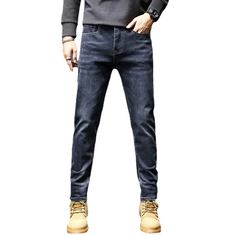 Autumn and winter advocate push burst jeans men slim elastic simple fashionable pants trend all match Korean men's jeans