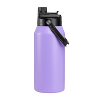 Botol Termos Vakum Tahan Panas dari Stainless Steel dengan Tutup dan Sedotan, Dapat Digunakan Kembali, Mug Kopi untuk Perjalanan, Kapasitas 64oz, Dilengkapi Gagang dan Sedotan