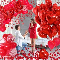 Décoration pour la Saint-Valentin, ballons rouges en forme de cœur, pétales de rose, anniversaire de mariage, demande en mariage, ballons en latex romantiques, kit de ballons en feuille d'aluminium, pendentif amour