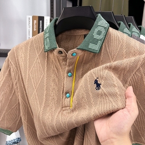<span class=keywords><strong>Polo</strong></span> de Punto Clásico para Hombre, Color Caqui, con Cuello en Contraste, Blusa de Verano, Camisa Casual de Manga Corta para Hombre - Product Image 1