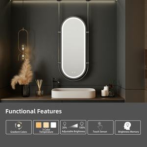 Stepless Dimmable Cadre En Acier Inoxydable Gunmetal Finition Encadré Anti Brouillard Led <span class=keywords><strong>Plafond</strong></span> Avec Lumières Suspendus Ovale Salle De Bains <span class=keywords><strong>Miroir</strong></span> - Product Image 5