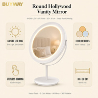 Miroir de maquillage éclairé avec cadre rond en ABS blanc, 30x43cm, 84 LED, luminosité réglable, 3 modes de couleur, rotation à 360°, capteur tactile, HD 1X