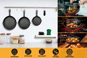 Professional 3-Piece Cast Iron Skillet Set (6/8/10 Inch) - Pre-Seasoned Oven Safe Frying <strong>Pan</strong> with Heat Resistant Handle - Product Image 6