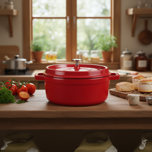 Casseruola con coperchio rosso, cocotte ovale da 2,5 litri, pentola olandese per stufare e cuocere al forno - Product Image 3