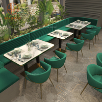 Café de luxe Salle à manger Café Mobilier Chaises en velours vert avec dessus de table en marbre et canapé Canapé Cabine pour restaurant