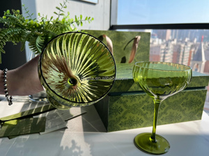 French Creative Medieval <b>Wine</b> Glass Artificially Blown Green Vertical Grain <b>Goblet</b> Retro Glass Cup - Product Image 3