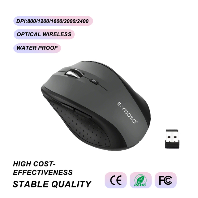 2.4GHz Wireless Gaming Optical Mouse 6 Buttons LED Backlit Waterproof DPI 800-2400 Portable for Desktop & Laptop