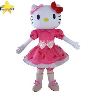 Mainan Menyenangkan Kostum Maskot Hello Kitty, Gaun Merah Muda untuk Pesta Halloween