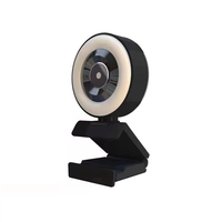 Webcam USB 1080P 60fps dengan lampu cincin, kamera Web untuk streaming langsung