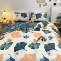 Set Sprei Empat Potong 100% Katun Murni Gaya Sederhana Semua Musim Bernapas Ramah Lingkungan Motif Cap Grosir