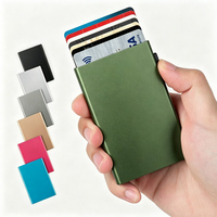 Portefeuille anti-RFID avec porte-cartes escamotable pour homme, étui à cartes en métal fin avec accès rapide