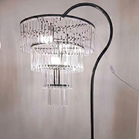 Lampadaire en cristal à bras courbé et niveaux, en métal noir, pour allée de mariage, éclairage de chemin, décoration de table de banquet d'hôtel