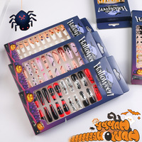 Halloween presse sur les ongles citrouille chauve-souris Design avec gelée adhésive dans une boîte-cadeau effrayant fantôme faux ongles pour les femmes fête 24 pièces ensemble