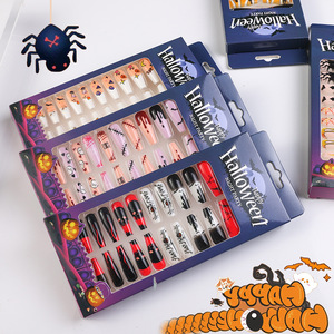 Halloween presse sur les ongles citrouille chauve-souris Design avec gelée adhésive dans une boîte-cadeau effrayant fantôme <span class=keywords><strong>faux</strong></span> ongles <span class=keywords><strong>pour</strong></span> les femmes fête 24 pièces ensemble - Product Image 5