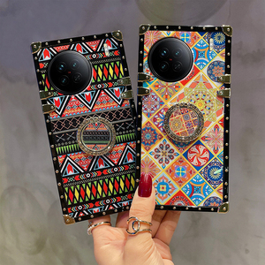 Étui de téléphone carré de style ethnique rétro pour VIVO S16E V27E S10R V23E X90 <span class=keywords><strong>Pro</strong></span> Y77 Y35 Y22 Y02S T1 Y75, coque vintage bohème avec anneau - Product Image 4