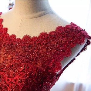 Red Wine Red A-Line Lace Evening Dress Scalloped Neckline Natural Waist Full Length Formal Wear for Banquet Host - Product Image 3