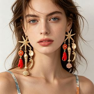 Pendientes Largos con Borlas Rojas Juda Ocean Element, Joyería de Moda para Mujer - Product Image 1