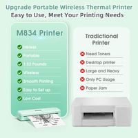 Printer Portabel Phomemo 300DPI M834 Nirkabel, Printer Thermal Mendukung Kertas Thermal Multi-Ukuran, Printer Mini Tanpa Tinta