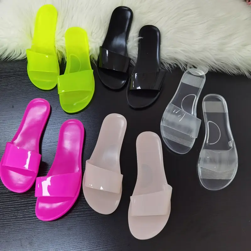 Sandálias transparentes para mulheres, parte superior aberta, chinelos deslizantes para mulheres, sapatos internos
