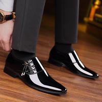 Chaussures en cuir pointues brillantes de style anglais décontracté en microfibre de haute qualité pour hommes