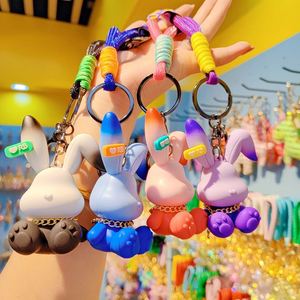 Wholesale Cartoon 3D PVC Rabbit Keychain Changing Color Couple Rabbit Doll Key Chain Car <b>Keyring</b> Small Gift Resin Bunny Keychain - Product Image 2