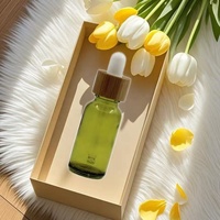 Botol Serum Kaca Alami Hijau Amber Bening Berlapis Embun 1oz 30ml Grosir dengan Tutup Bambu dan Cap Panas