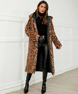 أرنب دافيد فراء دافئ نسائي فاخر بغطاء للرأس مع طباعة فهد مزيفة من الفرو القطيفة ملابس خارجية شتوية - Product Image 4