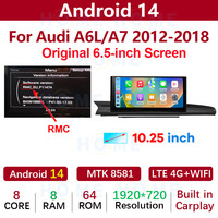 Android 14 MTK8581 10,25/12,5 pulgadas REPRODUCTOR DE Radio y vídeo para coche estéreo para Audi A6 A7 2012-2018 inalámbrico Carplay navegación GPS automática