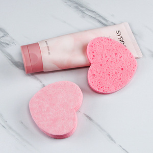 Esponja Facial de Pulpa de Madera Natural y Algodón, en Forma de Corazón, Rosa, Suave y Delicada para Lavar la Cara - Product Image 4