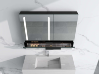 Kabinet cermin rias LED kamar mandi pintu ganda, dengan Sensor sentuh pintar Sensor gerakan kapasitas besar dipasang di dinding