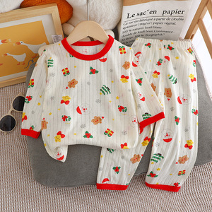 Ensemble de sous-vêtements d'été en coton <span class=keywords><strong>pour</strong></span> enfants, pyjama fin à manches longues et pantalon long, vêtements d'intérieur <span class=keywords><strong>pour</strong></span> bébés et nourrissons, vente en gros - Product Image 3