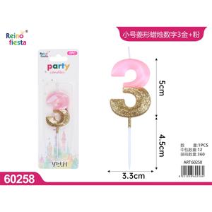 Pequeño número 3 vela de feliz cumpleaños oro y Rosa forma de pastel digital cera decorativa para celebraciones de fiesta embalado en una caja - Product Image 1