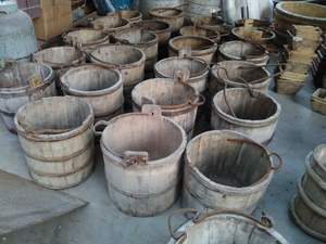 Çin geleneksel antika rustik eski Reclaimed katı ahşap su kovası ile demir kol - Product Image 5