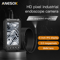 Caméra endoscopique industrielle avec écran IPS de 5,0 pouces, endoscope portable avec câble semi-rigide et pointe LED pour l'inspection des conduites et des canaux