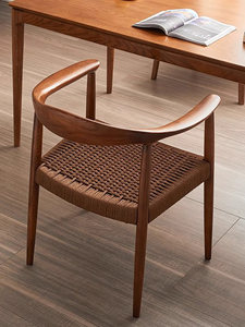 BST Luxury Walnut Solid Wood Simulation Rope <strong>Weaving</strong> Nordic Style Italian Style <strong>Dining</strong> <strong>Chair</strong> Suitable for Restaurants and Hotels - Product Image 1